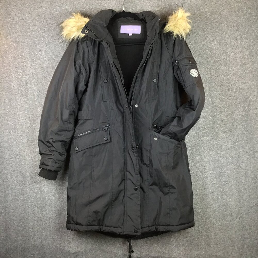 Madden Girl Womens Down Alternative Full Zip Black Coat‎ Size M